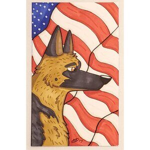 German Shepherd with American Flag | Original Dogcember Marker Illustration